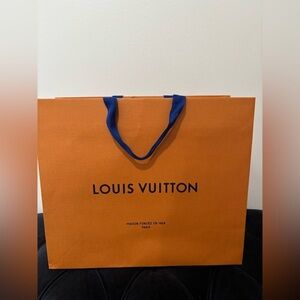 Louis Vuitton Orange Shopping Bag with Blue Handles